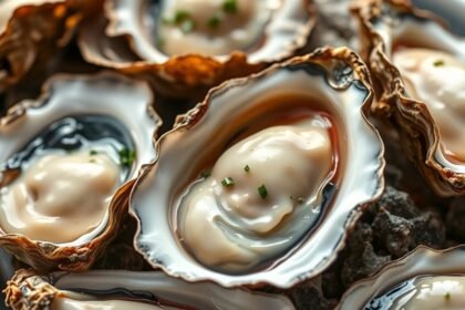 Friss osztrigák tálon, gazdag cinkben, az immunrendszer támogatásához.