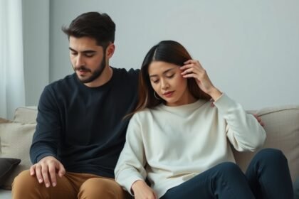 Egy pár szomorúan ücsörög a kanapén, válás után.