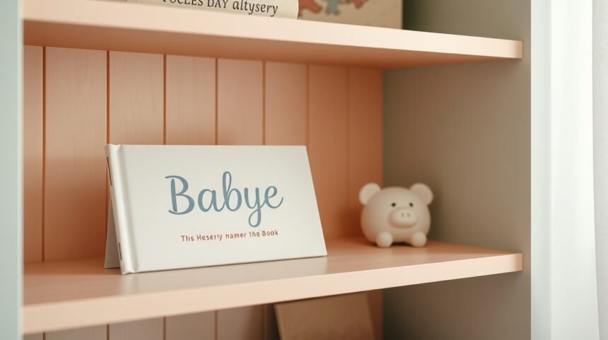 Babanév könyv egy polcon, szülőknek szóló tanácsokkal