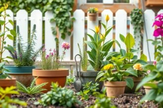 Színes virágok és növények bababarát kertben, biztonságos környezetben.
