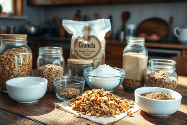 Házi granola hozzávalói: zabpehely, magvak, dió és méz