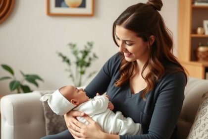 Anya szoptatja a babáját otthoni környezetben.