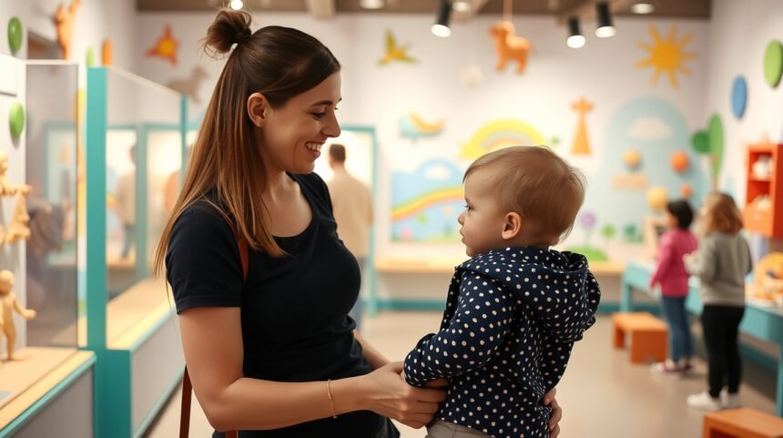 Gyerekbarát kiállítások: Babával a múzeumban hol várnak rátok? 1 Baba és mama a gyerekbarát múzeumban, élvezve a kiállítást.