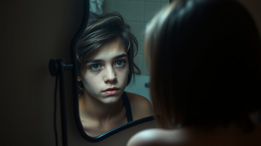 Ha gyerekkorodban érzelmileg elhanyagoltak, ez a 9 párkapcsolati probléma alakulhat ki nálad 1 Egy fiatal lány a tükörben nézi magát, elgondolkodva.