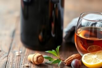 Hidratáló ital citrommal és fűszerekkel asztalon