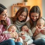 Kisbabás anyák mosolygós pillanatai a kanapén