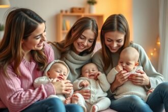 Kisbabás anyák mosolygós pillanatai a kanapén