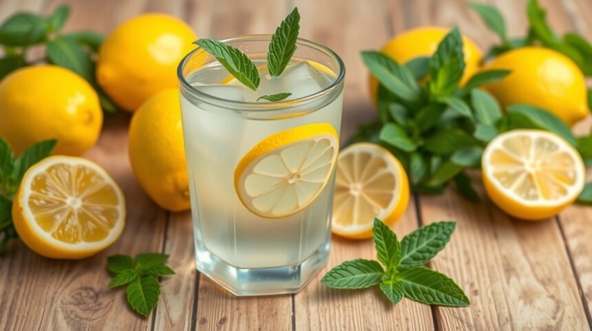 Frissítő citromos víz mentalevelekkel, tökéletes a hidratálásra és méregtelenítésre.