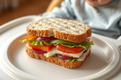 Puha szendvics avokádóval, zöldségekkel babának