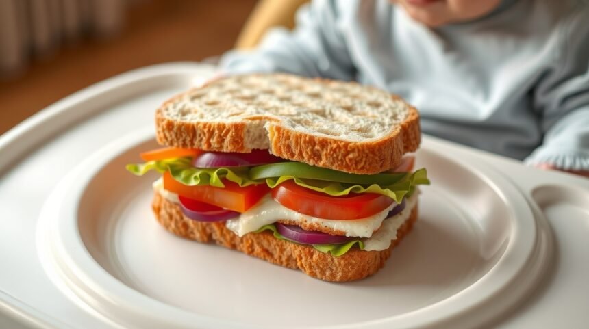 Puha szendvics avokádóval, zöldségekkel babának