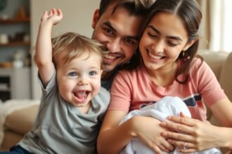 Család együtt, örömmel készülnek a kistestvér érkezésére.