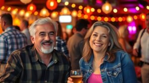 Két felnőtt barát közösen élvezi a társasági életet.