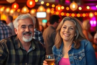 Két felnőtt barát közösen élvezi a társasági életet.