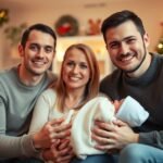 Család ünnepli a kisbaba első ünnepét, harmónikus együttlétben.