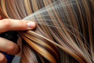 Hővédő spray alkalmazása hajformázás előtt.