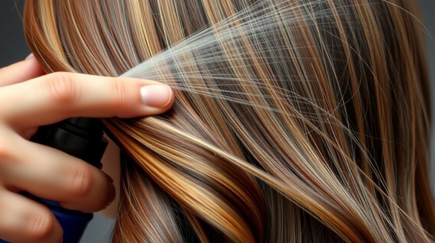 Hővédő spray alkalmazása hajformázás előtt.