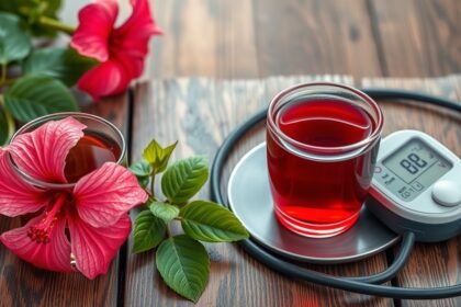 Hibiszkusztea és vérnyomásmérő, természetes megoldás egészségre.