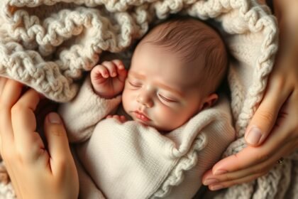 Csecsemő szülői ölelésben, meleg takaró alatt