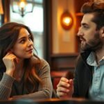 Két fiatal beszélget egy kávézóban, figyelve egymásra.