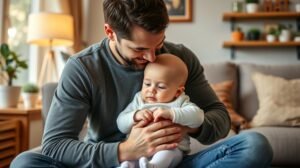 Apa a babájával, a baba gondozás és a kötődés bemutatása.