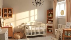 Kényelmes és világos baba szoba berendezés képe
