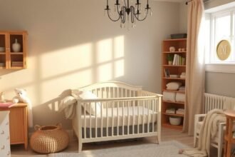 Kényelmes és világos baba szoba berendezés képe