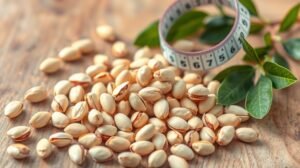 Pisztácia és mérőszalag egészséges táplálkozáshoz