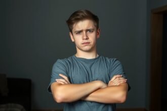 Mérges fiú összefont karokkal, figyelmeztető jelek párkapcsolatban