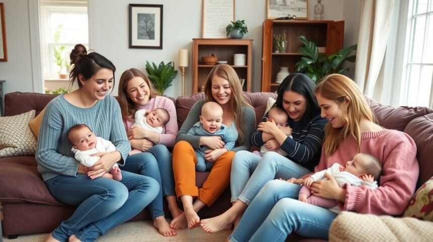 Kisbabás anyukák közösségi találkozója barátságos környezetben.