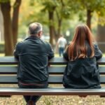 Két ember ül egy padon, a parkban, reflektáló pillanatban.