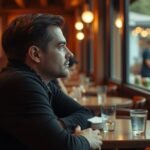 Egy férfi, aki még mindig vár egy találkozóra egy kávézóban.