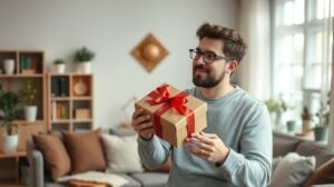 Férfi ajándékot kap egy elegáns dobozból