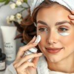 Nő szemkörnyékápoló krémet alkalmaz a sötét karikák csökkentése érdekében.