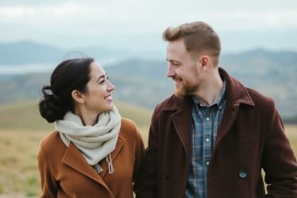 Boldog pár az első házassági év tapasztalatairól beszélgetve.