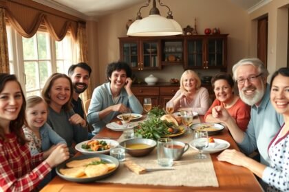 Családi összejövetel egy nagycsaládban hatalmas étkezéssel.