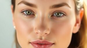 womensway 139 Fiatal nő arcbőrének közelképe pigmentáció megelőzéséről.