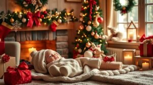 womensway 130 Baba karácsonyi dekorációval díszített szobában