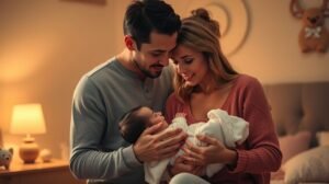 womensway 134 Boldog szülők új gyermekükkel otthoni környezetben.