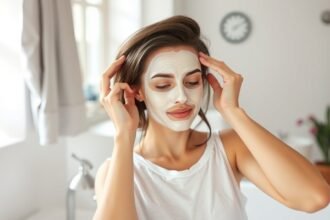 Nő házi hajápoló maszkot készít és használ otthon