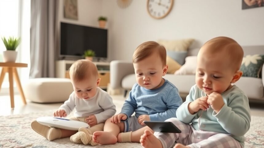 Kisgyermekek digitális eszközökkel játszanak otthon.