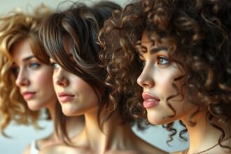 Három különböző hajtípusú nő profilja, ápolt és egészséges hajjal