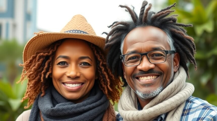 Boldog pár vegyes házasságban, eltérő kultúrákból.