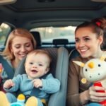 Gyerekek autóban játékokat tartanak, szórakoztató utazáshoz.