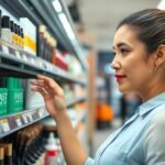Nő a boltban, kozmetikumokat választva