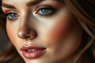Sminkelt arc részlet, friss és tartós megjelenés.