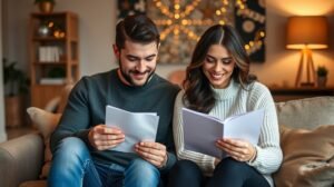 womensway 147 Pár romantikus levelet olvasó fiatalok egy otthonos környezetben.