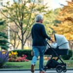 Baba-mama séta a parkban egy napsütéses napon