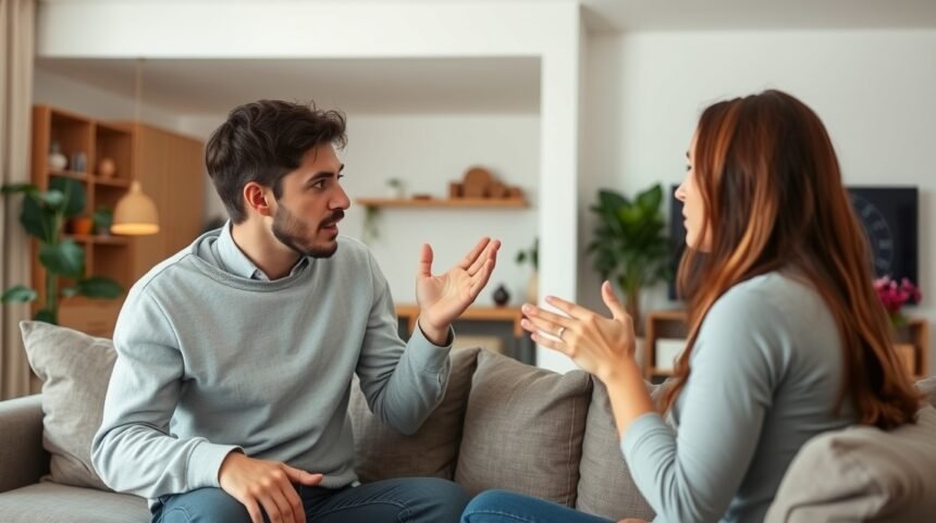 Párkapcsolati vita kommunikációs hibákról, mint kritika és védekezés.