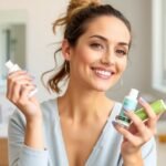 Női bőrápolás otthon, boldog mosoly a szépségápolásról.