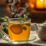 Friss citromfű tea citromszeletekkel és mentalevéllel